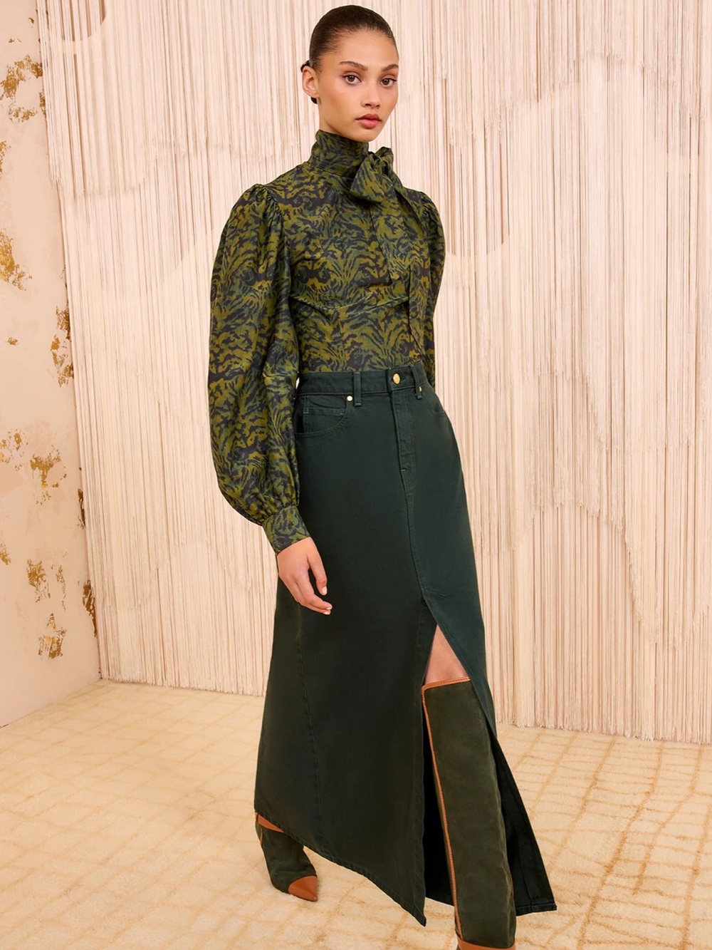 Ulla Johnson BNWT Dark Green A-Line Skirt with Gold Hardware